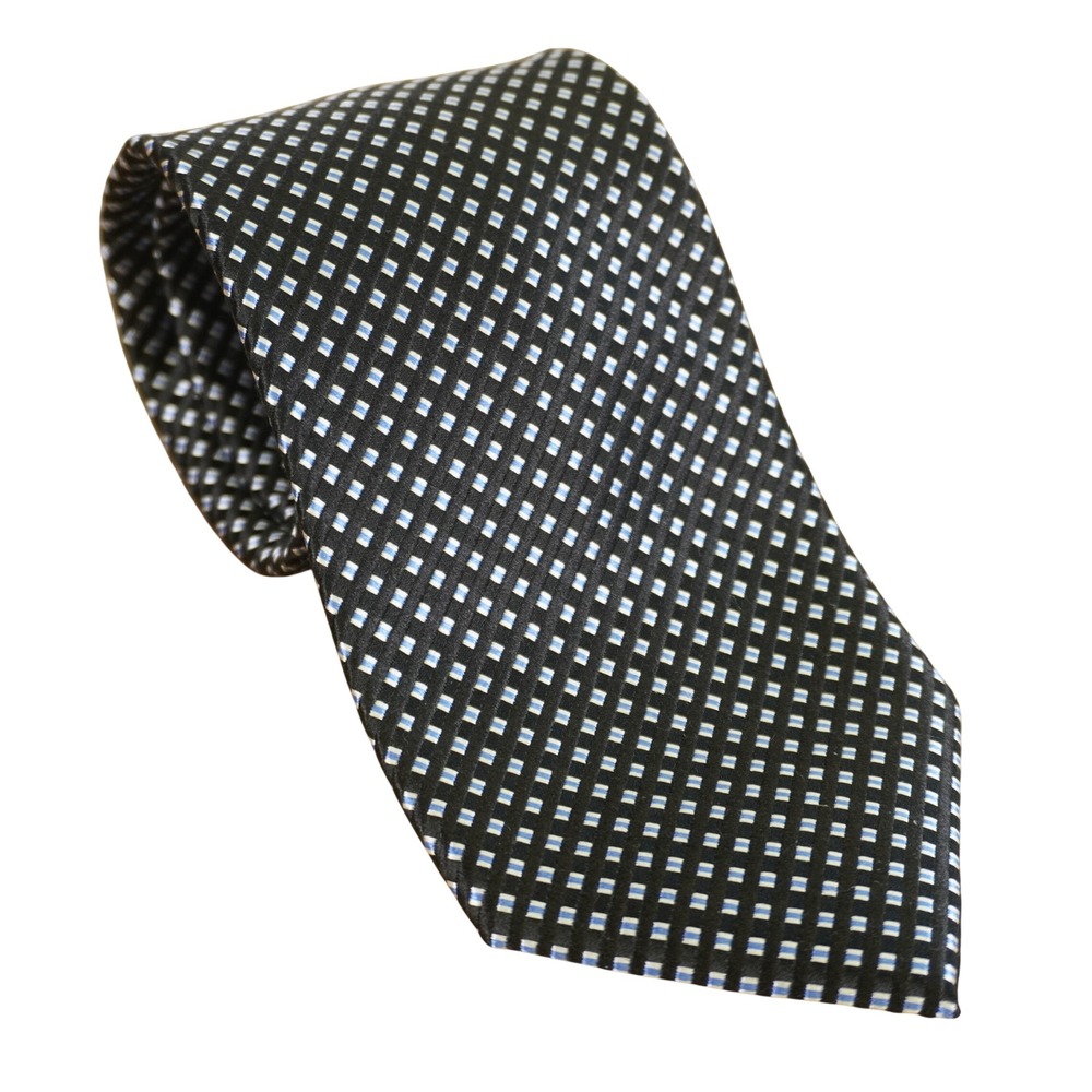 Michael Kors Necktie Black Blue Silver Geometric Silk Micro Check Tie Pattern